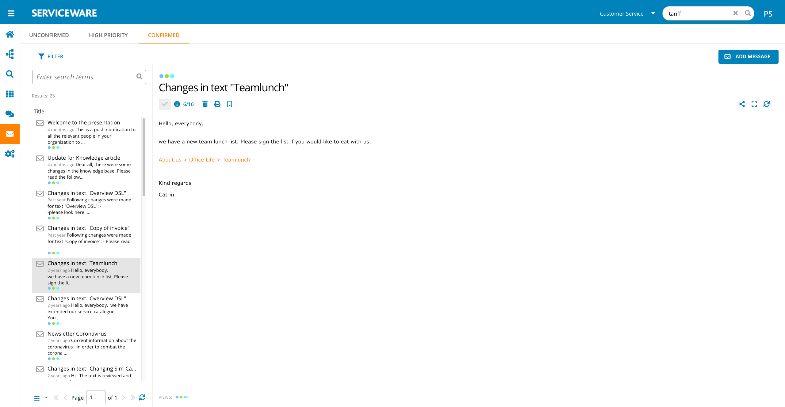 screenshot of Serviceware Knowledge